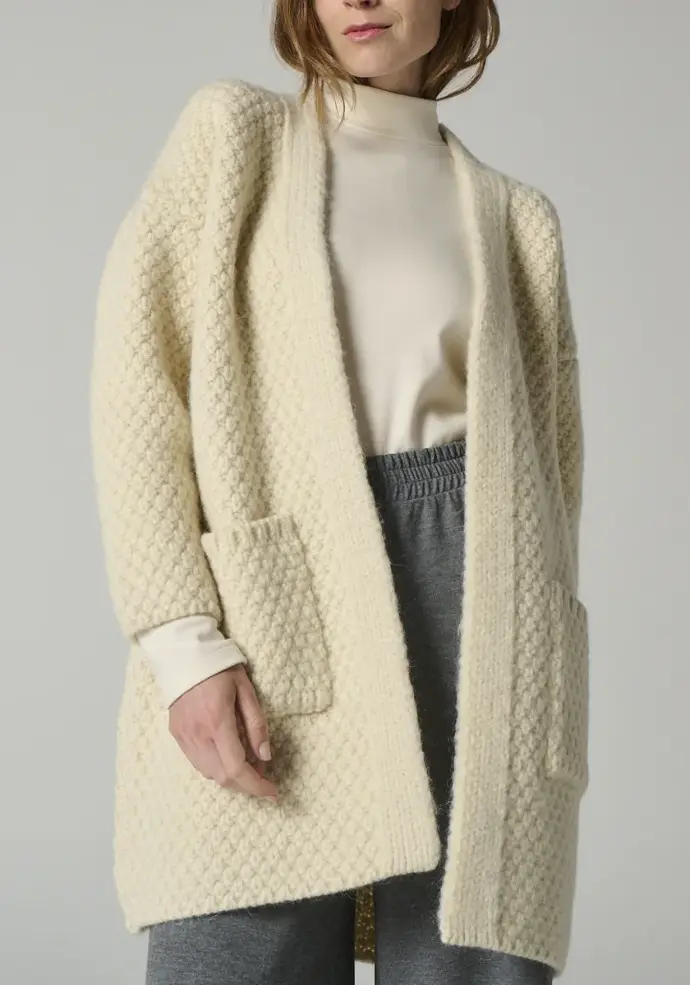 Veste longue pour femme en mohair et laine avec 2 poches plaquées