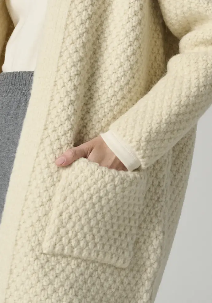Veste longue pour femme en mohair et laine point de blé