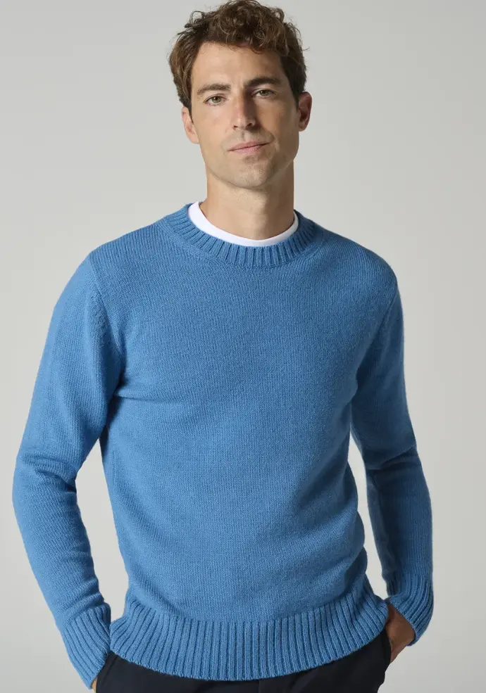 Pull homme col rond laine et alpaga couleur bleu