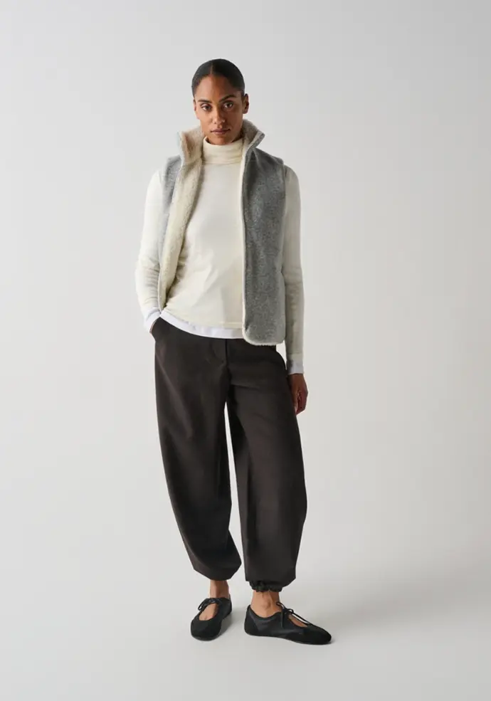 Gilet femme laine naturelle réversible col montant