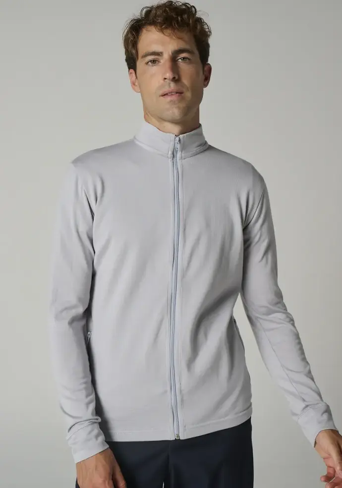 Gilet zippé pour homme en laine mérinos couleur gris clair