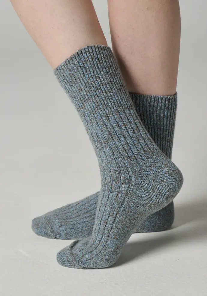 Chaussettes chaudes pour femme en laine et yack couleur bleu