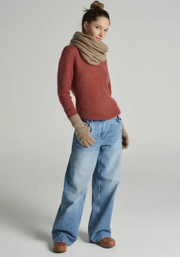 Snood femme en laine mohair couleur beige