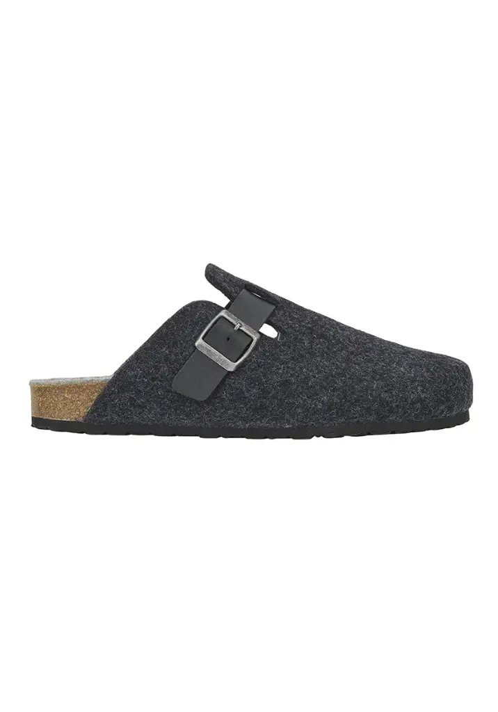 Mules homme feutre de laine et cuir couleur gris anthracite