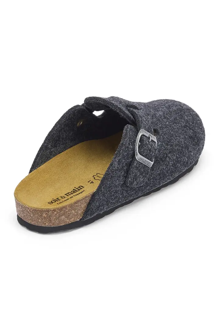 Mules homme feutre de laine et cuir et semelle caoutchouc eva