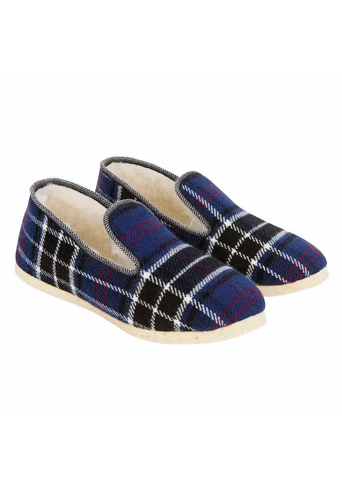 Chaussons à carreaux pour homme couleur bleu made in France
