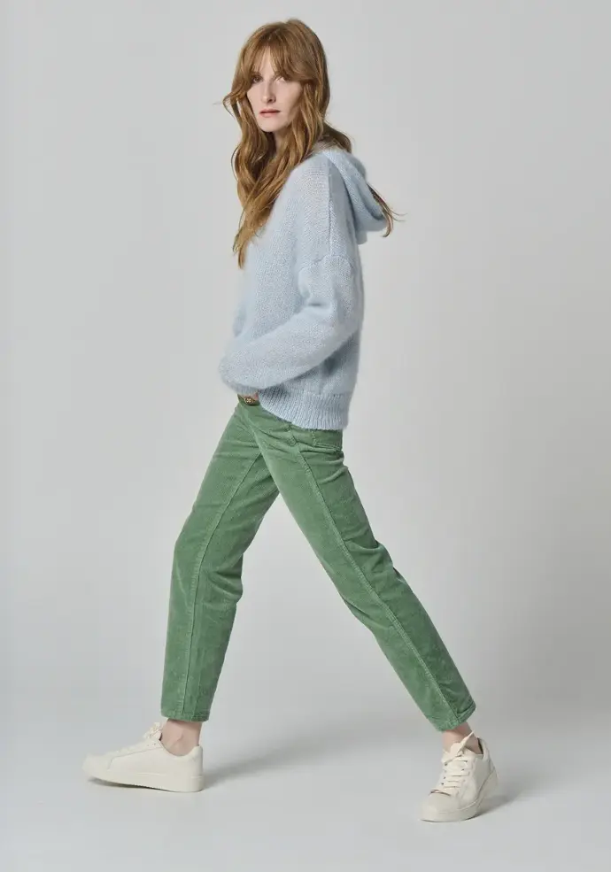 Pull à capuche en mohair et soie femme couleur bleu clair