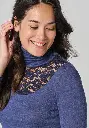 Sous pull femme modal et laine couleur bleu encolure dentelle