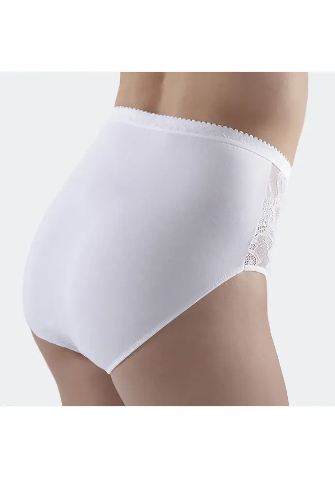 Culotte femme taille haute avec dentelle en coton peigné couleur blanc