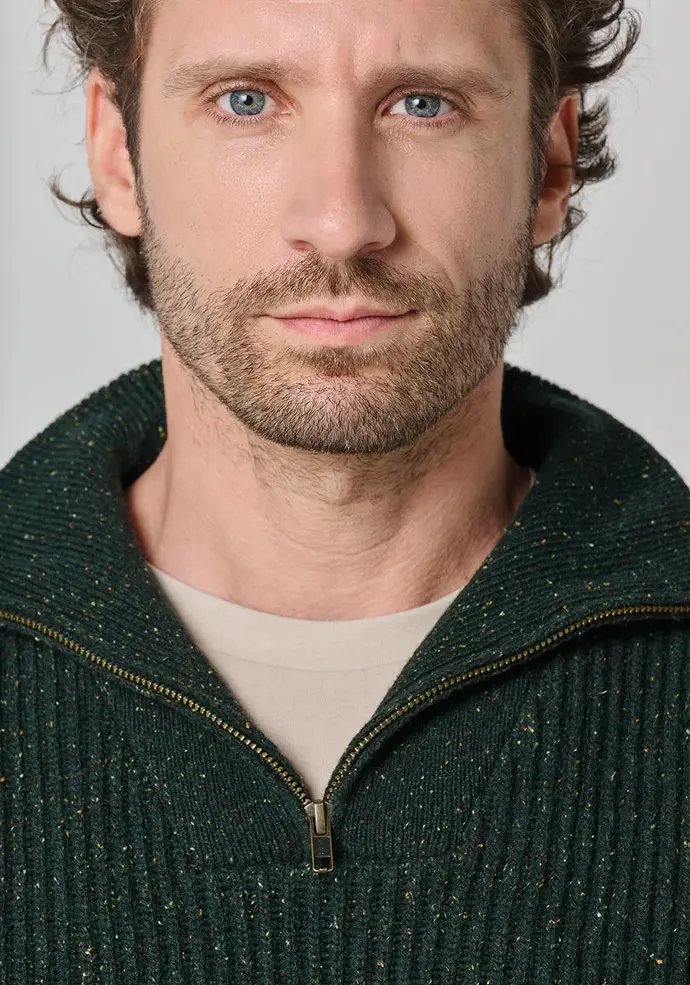 Pull homme en laine et soie col camionneur couleur vert