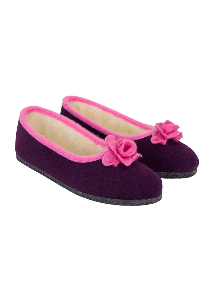 Ballerines femme fourrées laine couleur prune made in France