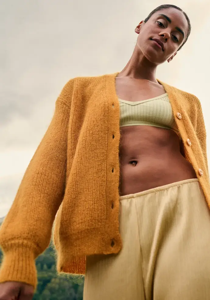 Gilet chaud femme en mohair et soie manches longues