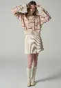 Pull femme col V à carreaux en mohair et soie manches longues
