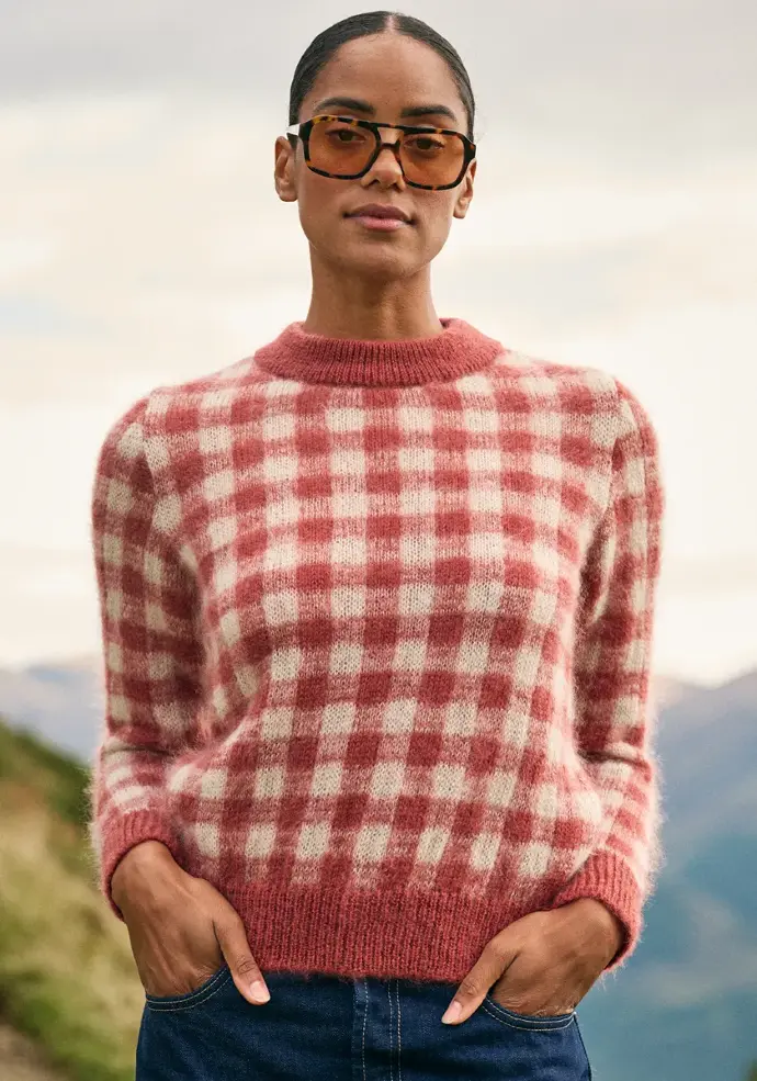 Pull à Carreaux Pour Femme - Col En V Et Coupe Droite - En Laine Douce Et Extensible - 3