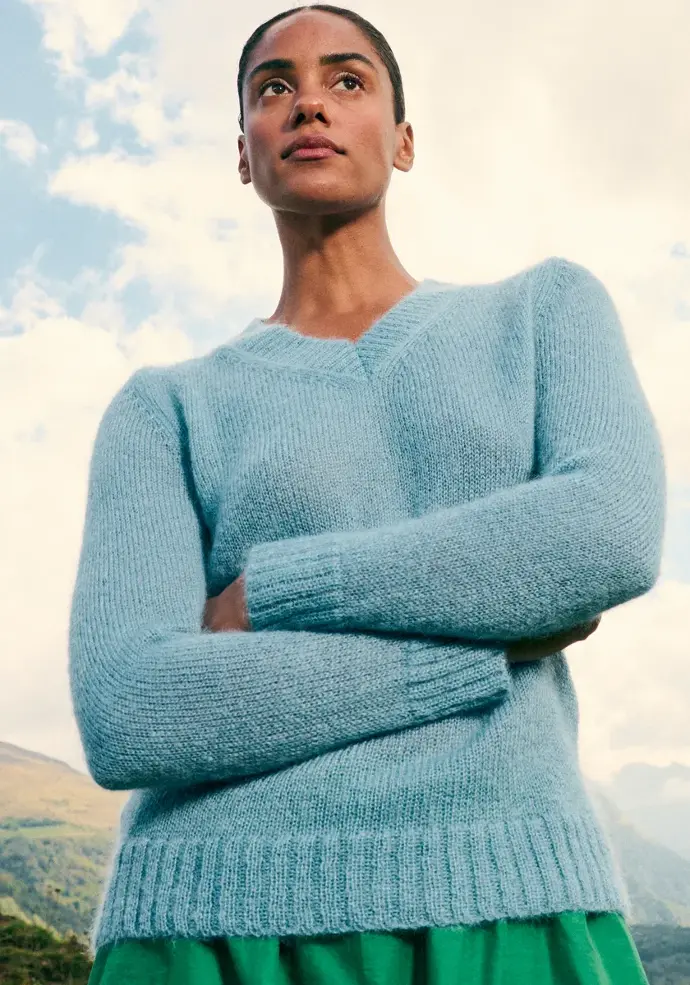 Pull femme manches longues col V en mohair de chevreau des Pyrénées