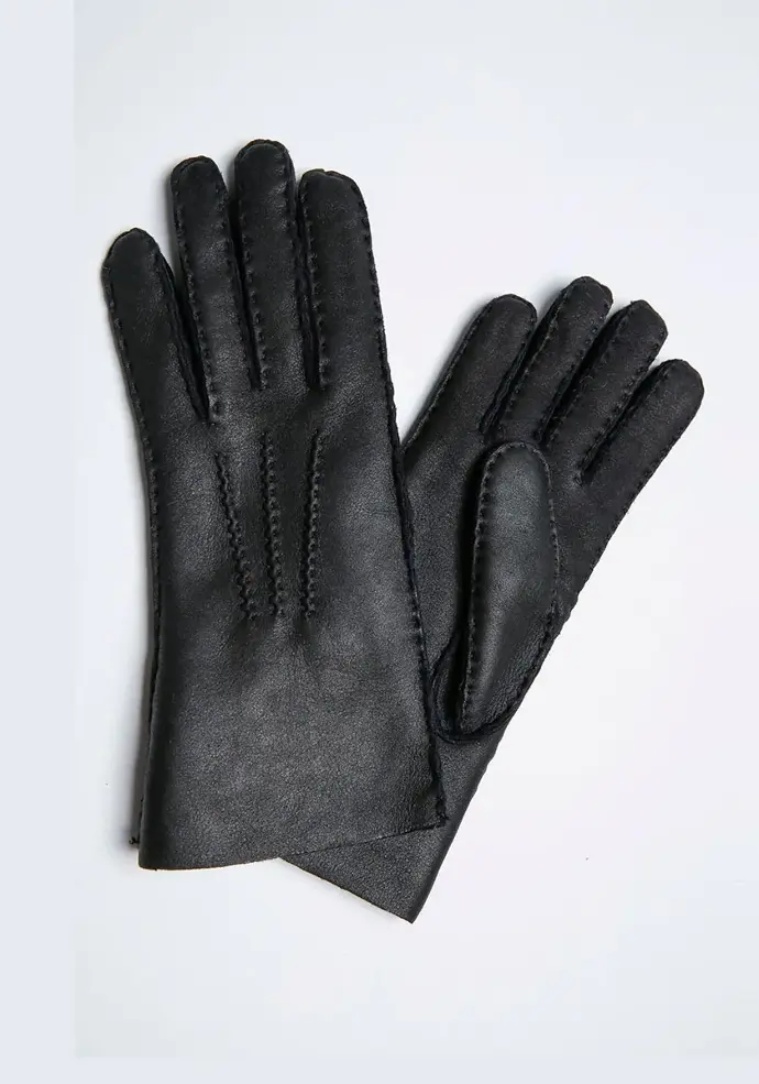 Gants mixtes en peau lainée couleur noir