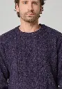 Pull homme col rond  torsadé en laine et soie couleur aubergine
