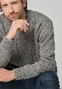 Pull homme col rond  torsadé en laine et soie couleur gris clair