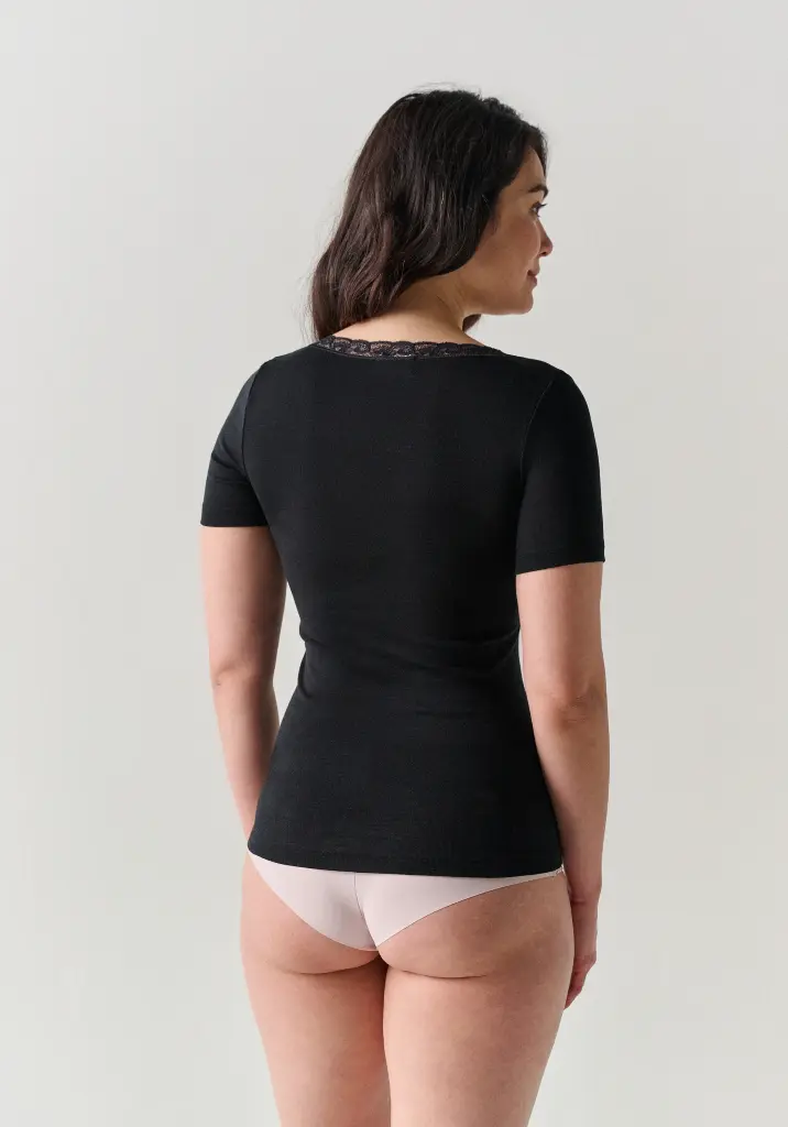 Chemise chaude femme en laine et soie couleur noir