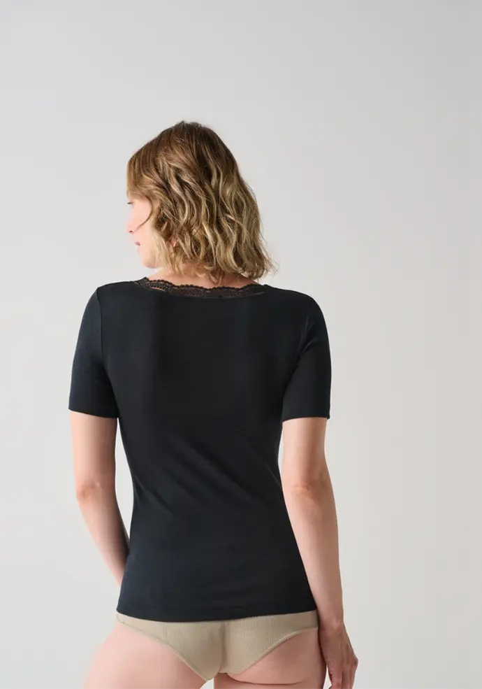 Chemise chaude femme en laine et soie couleur noir