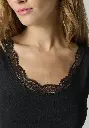 Débardeur femme chaud en laine et soie couleur noir finition dentelle