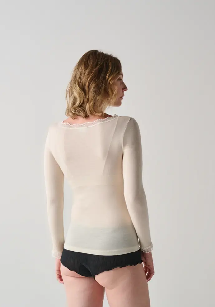 Sous vêtement chaud femme laine et soie couleur écru