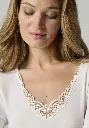 Chemise femme manches longues laine et soie finition dentelle écru