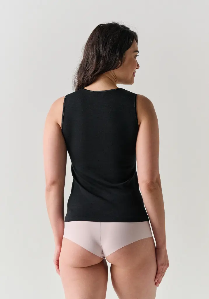 Débardeur pour femme gansé coton laine et soie couleur noir