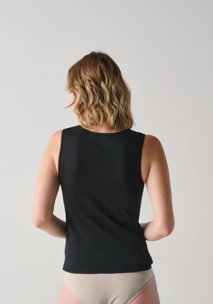 Débardeur pour femme gansé coton laine et soie couleur noir