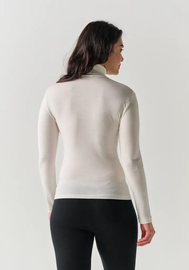 Sous-pull  femme col roulé laine et soie couleur écru