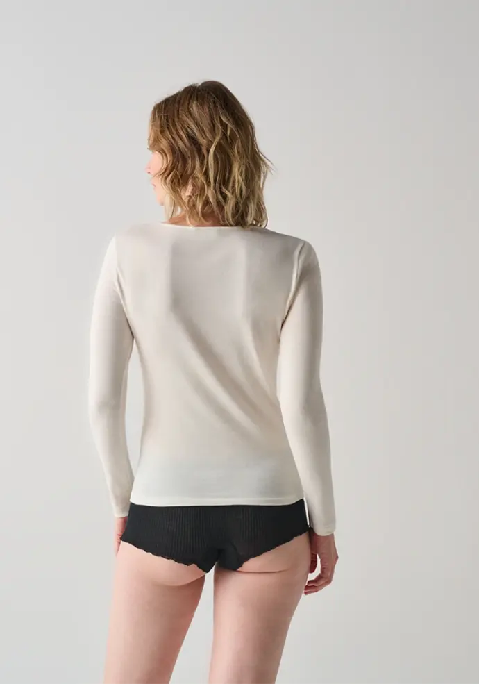 Sous vêtement chaud femme en laine et soie couleur écru