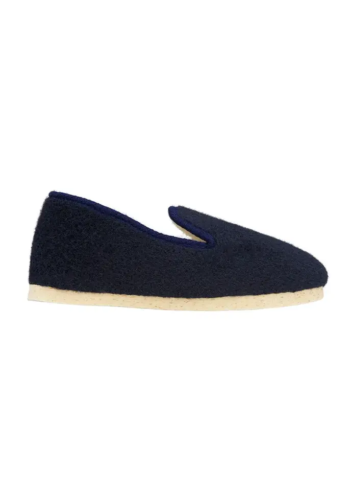 Chaussons unis mixtes en laine semelle feutre bleu marine