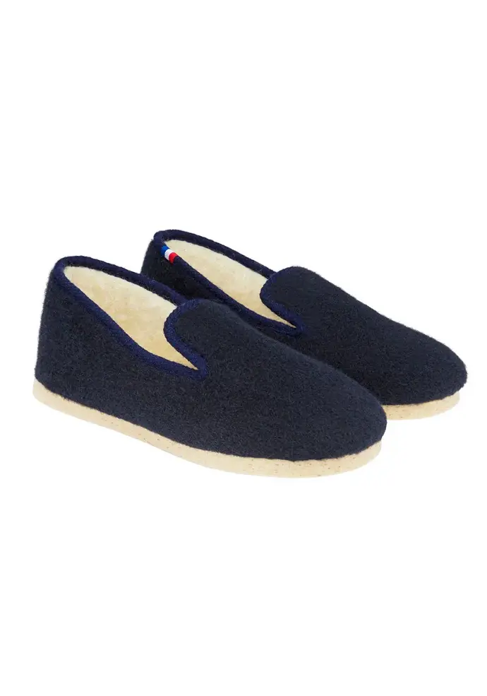 Chaussons unis mixtes en laine semelle feutre fabrication française