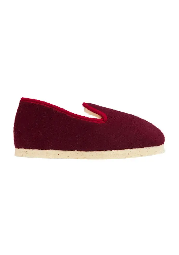 Chaussons unis mixtes en laine semelle feutre couleur bordeaux