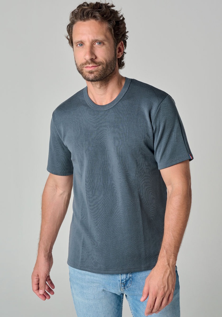 T-shirt homme manches courtes en laine mérinos couleur gris made in france