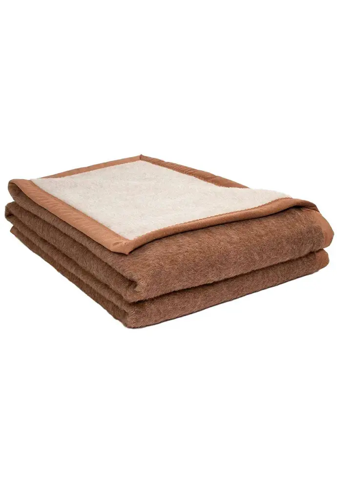 Couverture luxueuse en 100 % alpaga bicolore café crème