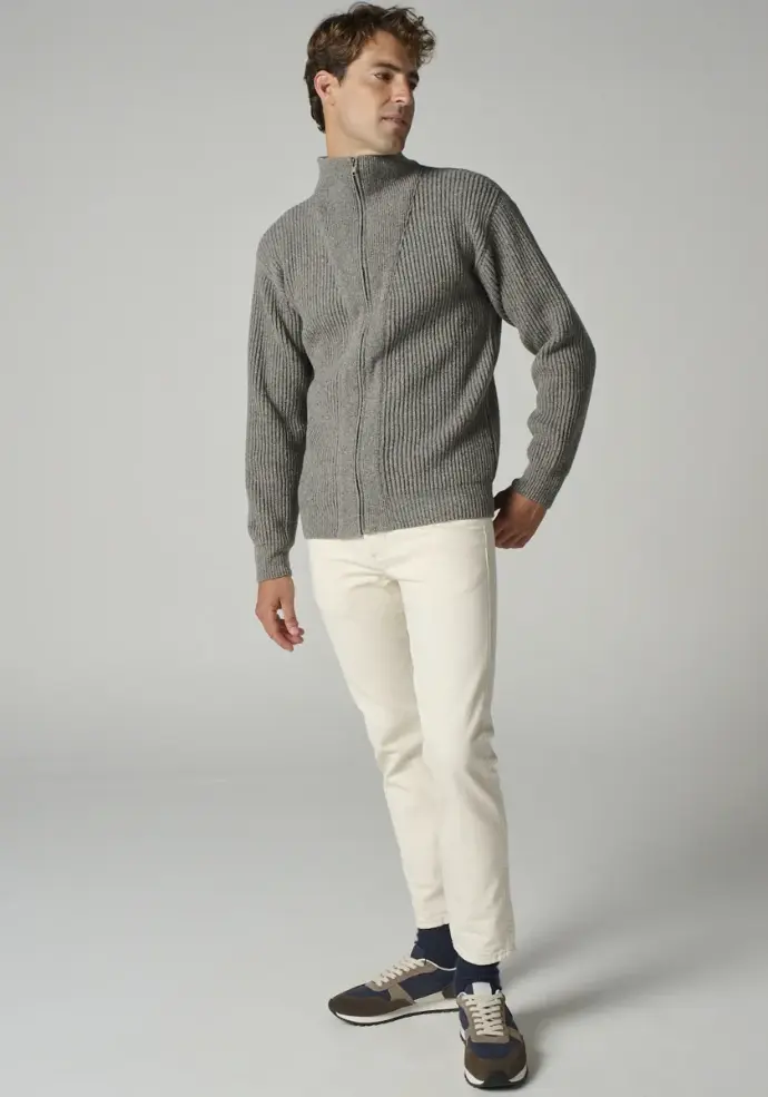 Gilet zippé pour homme en laine et soie couleur gris