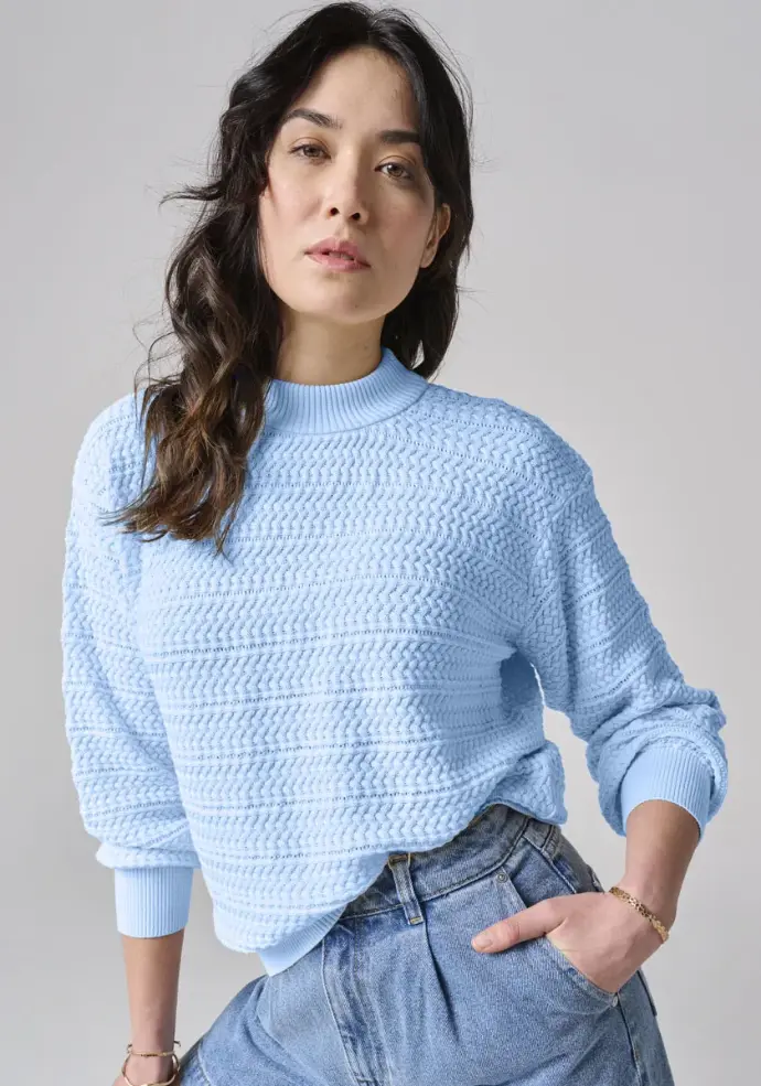 Pull femme en coton bio maille fantaisie