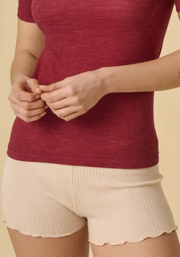 Shorty femme en laine et soie couleur écru