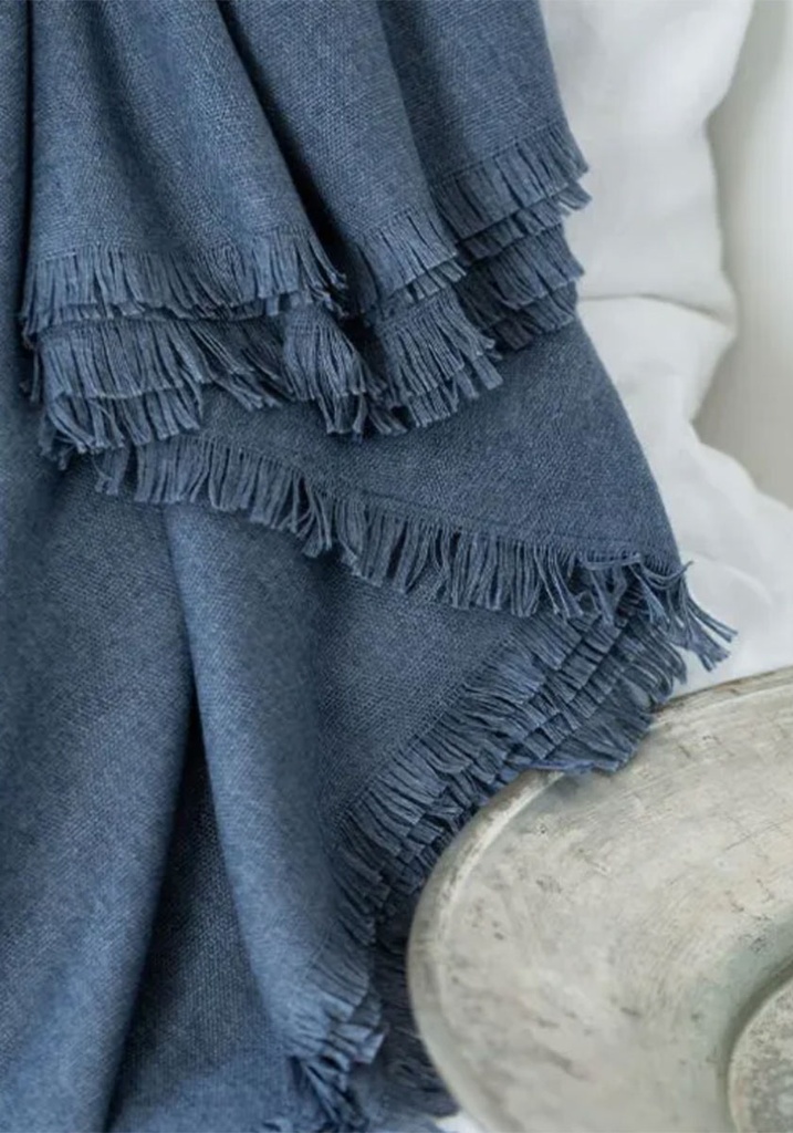 Châle  femme en cachemire et soie bleu jean made in france