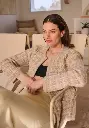 Veste tweed femme en laine et alpaga couleur beige