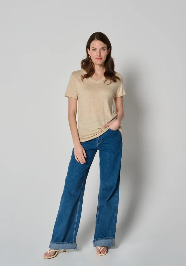 T-shirt lin pour femme col V