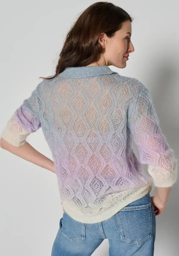 Pull femme maille ajourée en mohair et soie multicolore