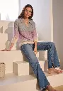 Pull femme maille ajourée en mohair et soie manches 3/4