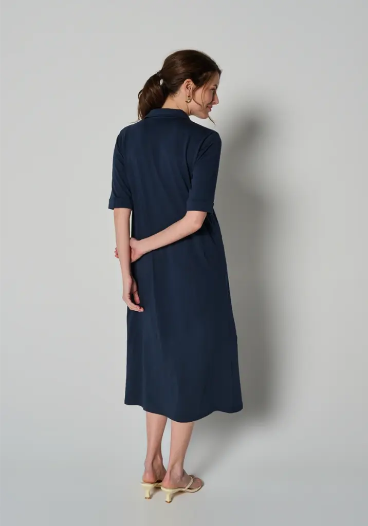 Robe chemise longue en coton Pima bleu marine