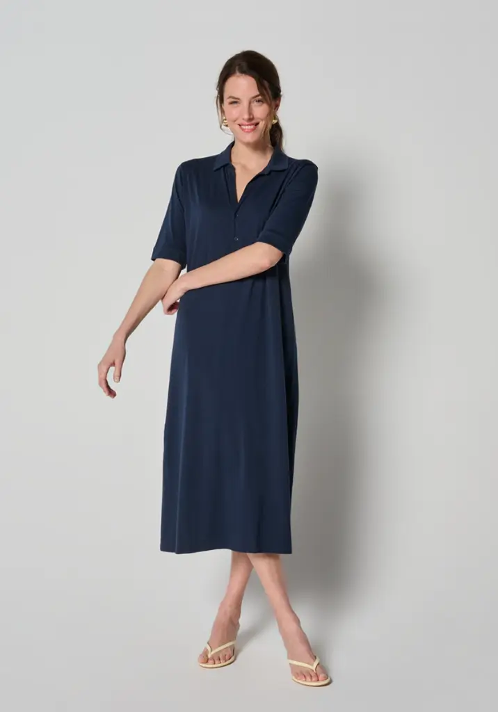 Robe chemise longue en coton Pima col boutonné