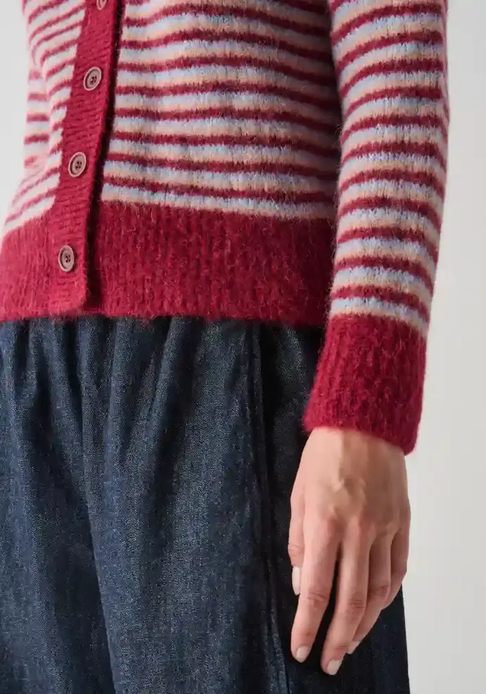 Gilet pour femme en laine et alpaga rayé