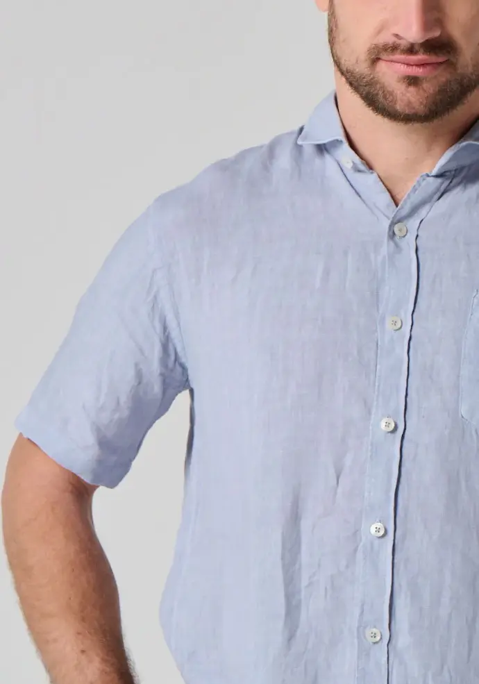 Chemise lin homme manches courtes couleur bleu