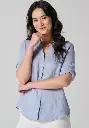 Chemise femme en lin manches 3/4 couleur bleu