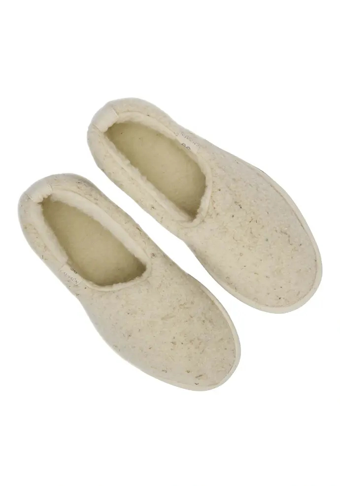 Chaussons fourrés homme en laine couleur écru
